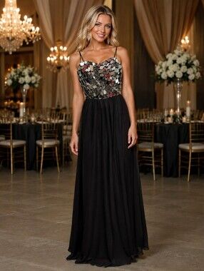 Sophia Thomas Black Mirror Glass Formal Gown Size 4 NWT